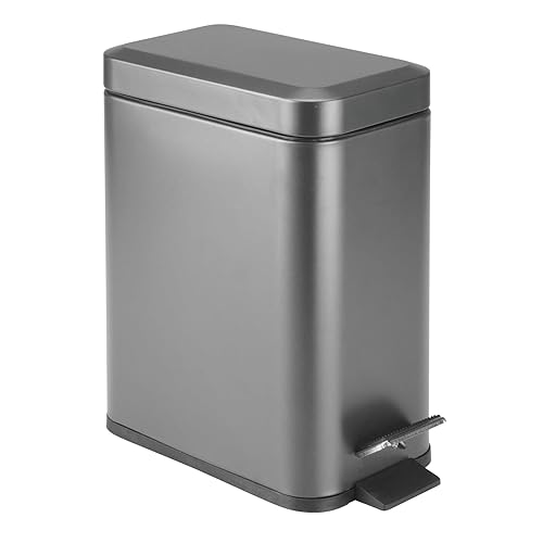 Miniatura 162 de mDesign - Cubo de basura de 1,3 galones de perfil delgado con escalón de metal, papelera, contenedor de basura, baño, tocador, dormitorio, cocina,