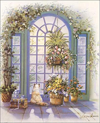 Cat at The French Door - Atrium Kitty I - Floral by Andres Orpinas Paper Tole 3D Decoupage Craft Kit Size 16x20 inches 16-1036