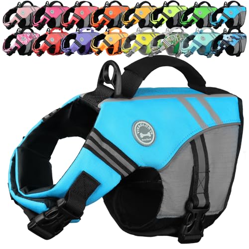 VIVAGLORY Sports Style Dog Life Vest, Dog Life Jacket for Swimming & Boating, Ripstop & Buoyancy for Puppy Doggy, Lifejacket with Handle, XS, Blue