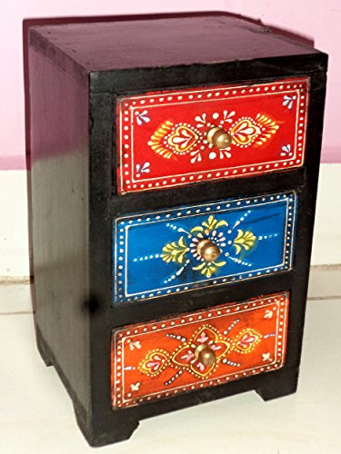 Triveni Art & Crafts Incredible Indian Handicrafts Wooden Hand Painted Embossed Jewelry Drawer Chest Box Home Decor