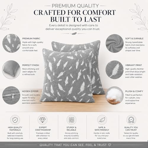 Image of BENAVJI Silk Printed Pillow Cover | Jaipuri Traditional Silk Cushion Cover Size 16 x 16 Inch Pack of 2 (Grey, 16X16 Inch)