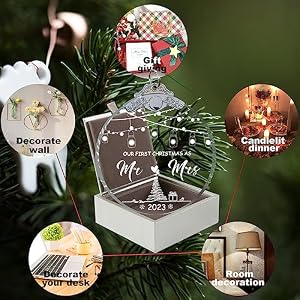 2023 Mr Mrs Wedding Ornament Glass 3 Just Married Gift for Couples with Gift Box