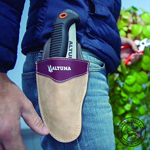 Altuna Pruner Scabbard Holster Pouch | Brown and Beige Genuine leather sheath | Case for Garden Tools and Pruning Shears Scissor | Spanish Quality