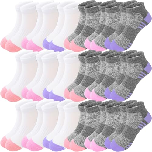 Bemeol Girls Socks 18 Pairs Ankle Socks for Girls Cotton Sports Sock Athletic Running Low Cut Sock for Little Bid Kids