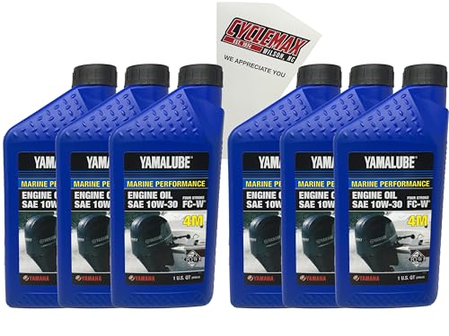 Cyclemax Six Pack compatible with Yamaha Yamalube Marine 10W-30 4-Stroke Engine Oil LUB-10W30-FC-12 Contains Six Quarts and a Funnel