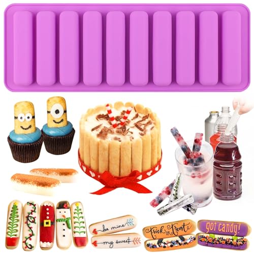 FUNSHOWCASE Rectangular Oblong Chocolate Cracker Bar Stick Block Ice Tube Jelly Tray Cylinder Silicone Candy Mold