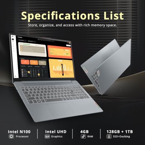 Image of Lenovo IdeaPad Slim 3i 15.6 inch FHD Laptop, Intel N100, 4GB DDR5, 1.12TB Storage (128GB SSD+1TB Docking Station Set), Intel UHD Graphics, Num Pad, Compact & Portable, Wi-Fi 6, Win 11, Arctic Grey