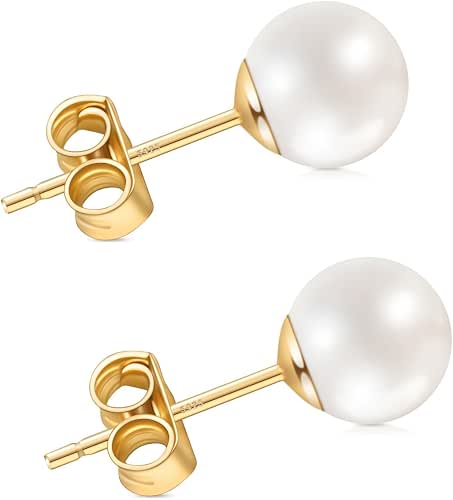 Pearl Earrings for Women, Hypoallergenic 925 Silver Post Studs |