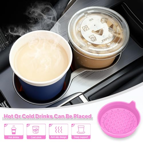 Image of SINGARO Car Cup Holder Coaster, Silicone Cup Holder Insert, Universal Non-Slip Cup Holders, Car Accessories Interior for Women and Man 4 Pack Pink