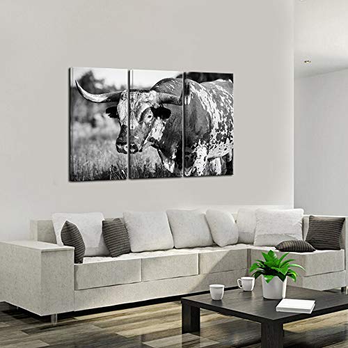Levvarts Large 3 Piece Wall Art Black And White Texas Longhorn Picture Canvas Prints Farm Animal Painting Framed For Home Living Room Farmhouse Decor Ready To Hang #TOP3