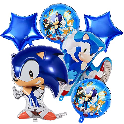 Sonic Birthday Party Supplies 6pcs Sonic Balloons the hedgehog Party Supplies Sonic Foil Helium Balloon for Boys Birthday