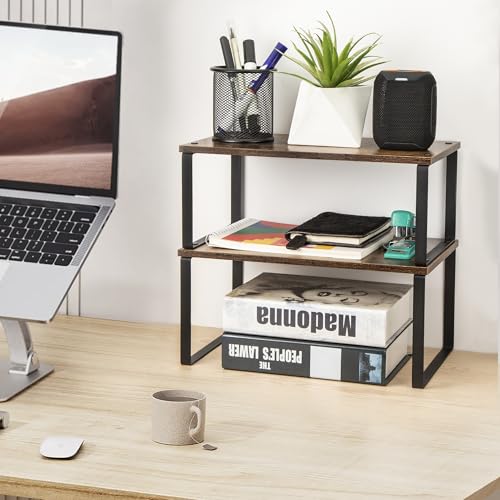 ASTOTSELL Wood Cupboard Shelf Organiser, Pack of 2 Stackable Kitchen Cabinet Organizer Rack for Spice Storage on Counter - Image 3