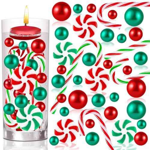 120 Pcs Christmas Vase Filler, Green Red Fake Candy Cane Beads Pearls for Vases for Table Decorations Centerpieces
