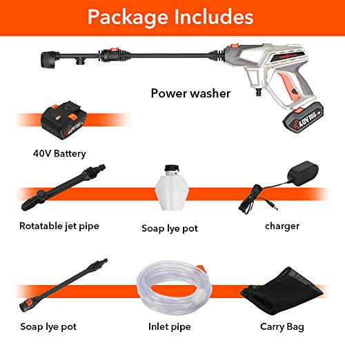 ROCKPALS Cordless Pressure Washer, 40V Battery Max 870 PSI Power Washer with Accessories, Portable Power Cleaner with 6-in-1 Adjustable Nozzle, Suitable for Washing Cars/Fences/Siding/Floors