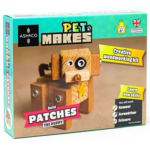 Ash & Co Pet Makes Build Patches The Puppy | Woodwork Kit for Kids | Fun Craft kit for Age 6+