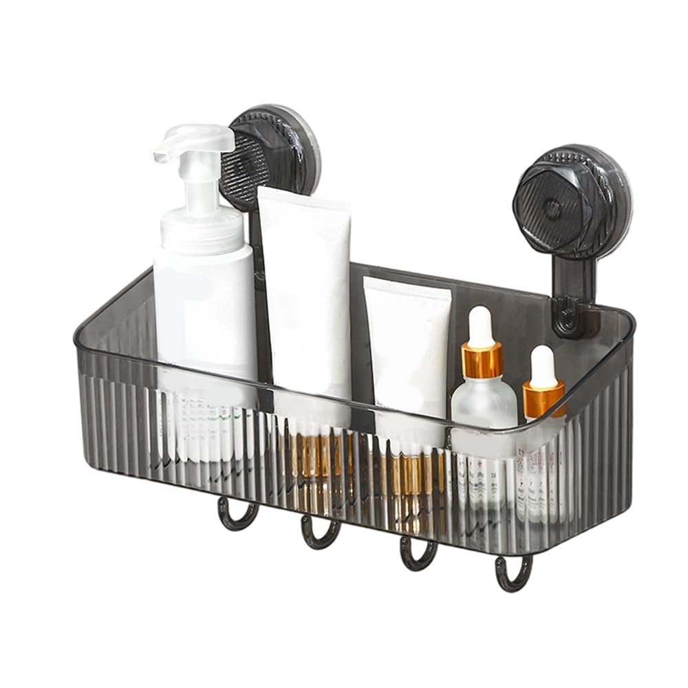 asfanst No-Drill Bathroom Suction Storage Box Corrugated Suction Cup Wall Organizer Removable Hanging Storage Basket with Strong Hold