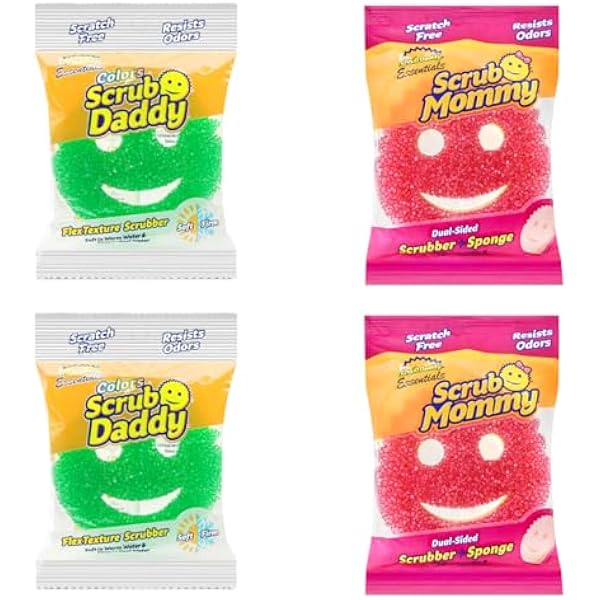 Scrub Mommy Scrub Daddy Essentials Bundle - Wielopak do mycia gąbek gąbka Dish do czyszczenia kuchni i łazienki gąbka do czyszczenia bez zadrapań odporna na wycieranie mycie w zmywarce