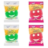 Scrub Daddy & Scrub Mommy Essentials - Smiley Face Sponges for Cleaning & Washing Up, Multipack Kitchen Non Scratch Scourers with FlexTexture Firm & Soft Scrubbing, Dishwashing Scrubber, Pack of 4
