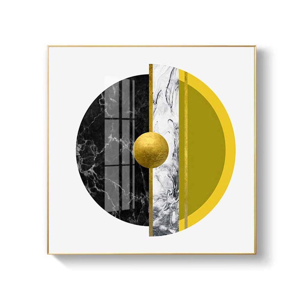 Classic Mural New Vision Aluminum Alloy Postmodern Hook Round E1 Grade High Permeability Glass Crystal Porcelain Living Room Sofa Wall Villa Hotel Geometric Painting (Leftfield Black Right Yellow) Top