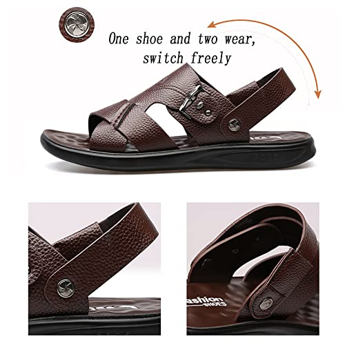 CLSQLXYJZC Mens Leather Cross Strap Sandals, Summer Cowhide Open Toe Beach Slippers, Outdoor Concave and Convex Anti-skid Texture Walking Sandals3