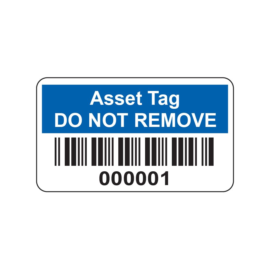250 Blue Barcode Asset Tag Labels Stickers- 38mm x 20mm Permanent Vinyl Labels