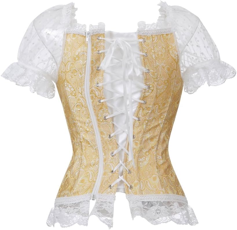 Image of Women's Lace up Gothic Jacquard Shoulder Straps Tank Overbust Shaper Corset Bustiers Top