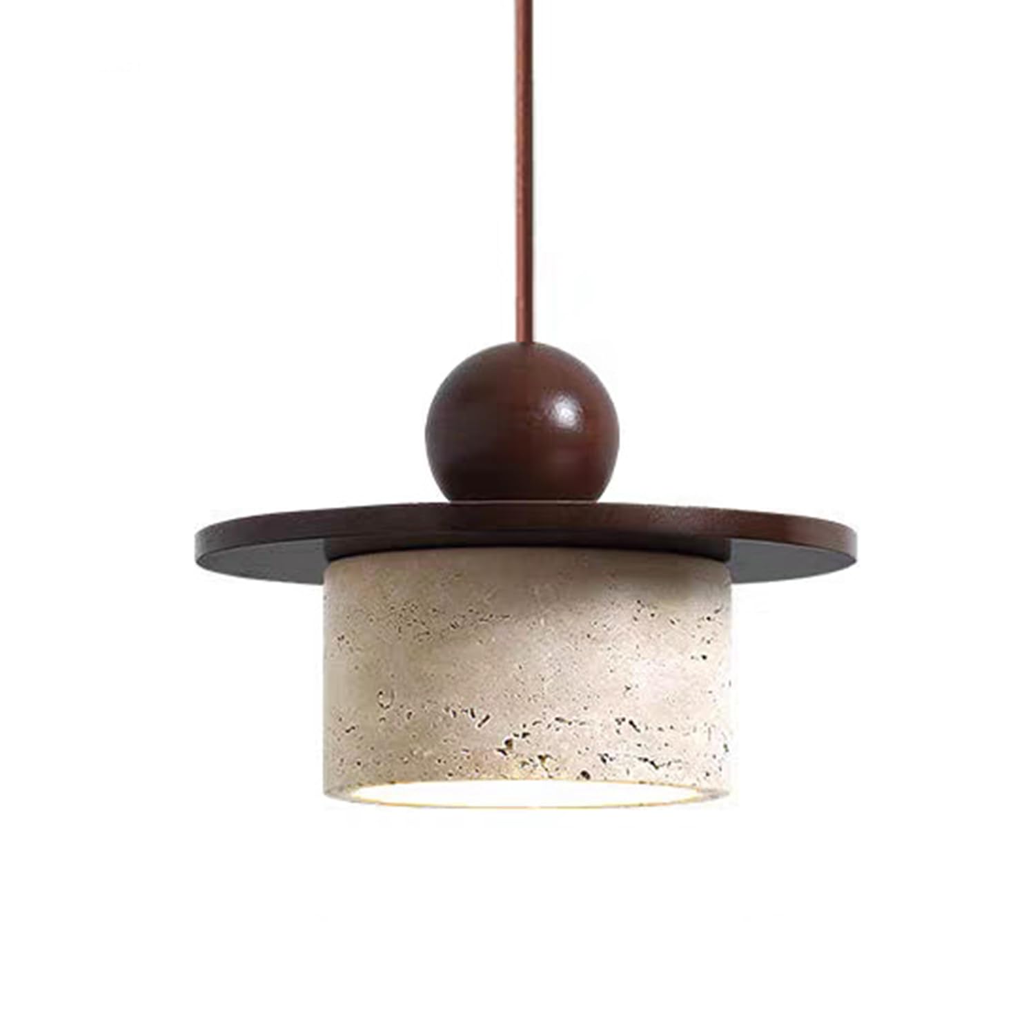 MTNROO Travertine Pendant Lamp Fixture 7.8 in Hanging Light Chandelier Natural Porous Travertine Stone and Wood Art Decoration E27 Base Japanese Wabi-Sabi Style for Kitchen Island Bedroom Foyer