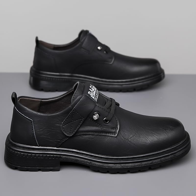 Men's Round Toe Thick Sole Adjustable Lace-Up Casual Shoes Fashionable Low-Top Leather Shoes Suitable for Wedding Business Office Formal Occasions4