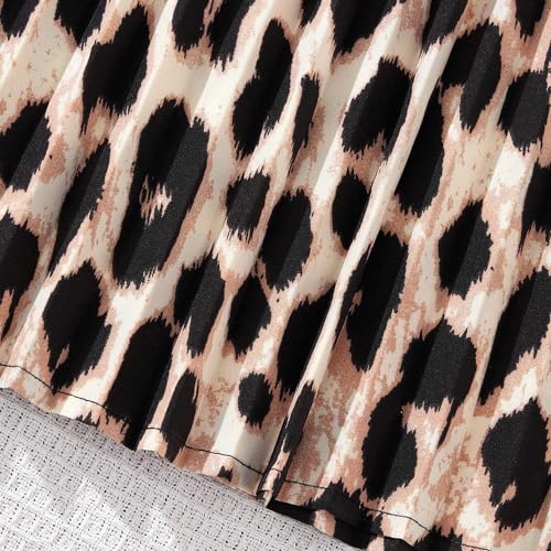 Girls' Leopard Print Sleeveless Dress Sleeveless Hanging Neck Dress with Belt Decoration 8-12 Years4