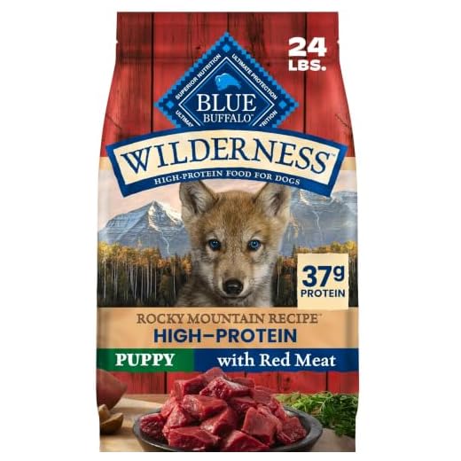Blue Buffalo Wilderness High-Protein Rocky Mountain Recipe Dry Food for Puppies, Red Meat & Grains, 24-lb Bag