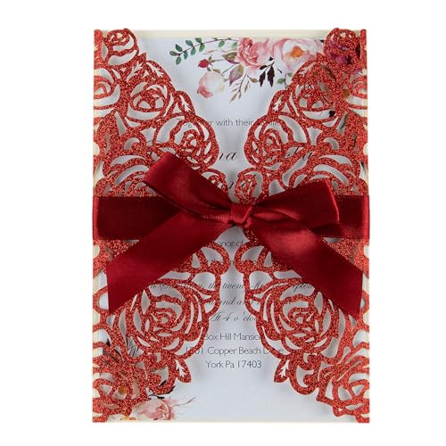 AdasBridal 50Pcs Burgundy Wedding Invitations Cards with 5x7 Envelopes Blank
