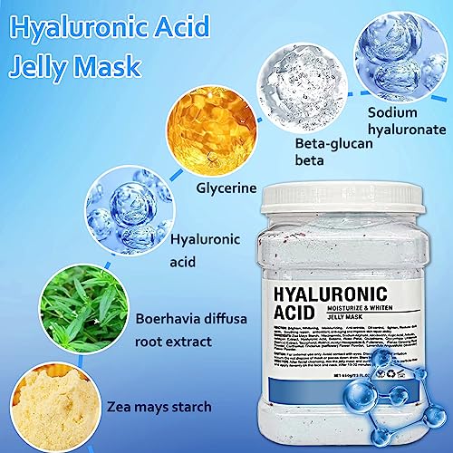 Ouhans Jelly Mask Powder for Facials Care,Hyalorunic Acid Moisturizing Jelly Face Mask,Professional Peel Off Rubber Mask, Hydrating Gel Face Masks with Double-ended Silicone Brush, 23 Fl Oz