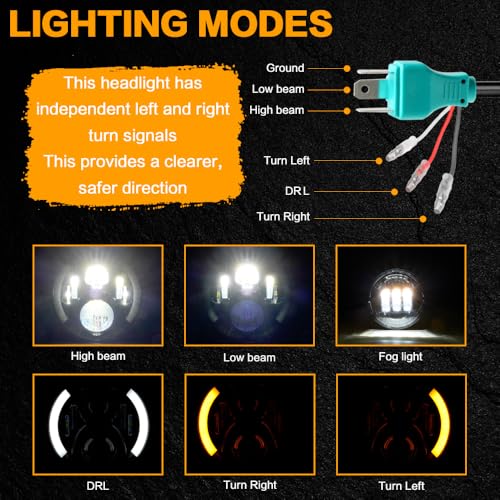 Image of 7 Inch LED Headlight & 4.5 Inch Passing Lights Kit with Switchback Halo DRL, Compatible with Harley Road King Electra Glide Ultra Limited Tri Glide Heritage Softail, DOT Certified