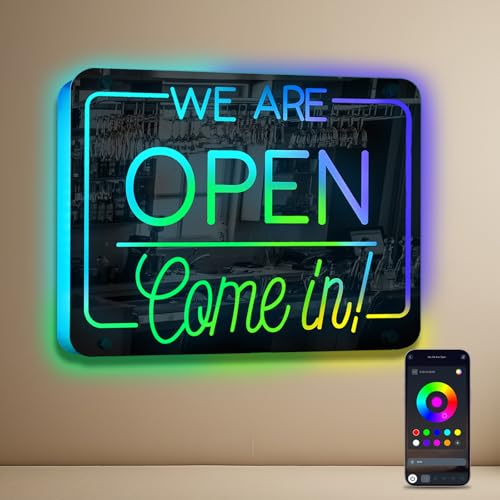 Image of ineonlife Open Neon Sign Come in We are Open Mirrored Colorful LED Lights for Business Decor Bright Led Light Signs Window Door Decoration Bar Shop Coffee Salon Store