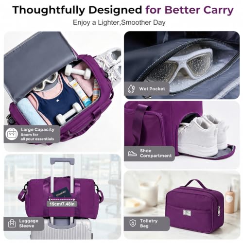 Image of FIORETTO Women's Gym Duffle Bag with Shoes Compartment, 30L Capacity, Ideal for Travel, Gym, Sports, Duffel, Weekender