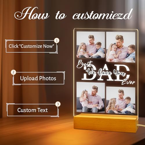 Personalized Father's Day Gifts for Dad from Daughter Son, Custom Night Light Acrylic Frame with Photos for Dad Father, Custom Unique Birthday Gifts for Dad, Best Dad Ever Gifts - Image 3