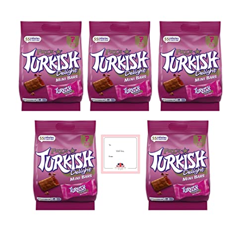 Frys Turkish Delight Mini Chocolate Bars 105g Pack of 5 - Each pack contains 7 Frys Turkish Delight Mini Bars - Total of 35 Turkish Delight Mini Bars by TGBK - Turkish Delight Gift Box