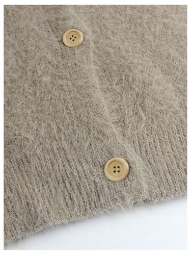 Verdusa Women's Fuzzy Furry Button Front Off The Shoulder Cardigan Sweaters V Neck Knit Outerwear4