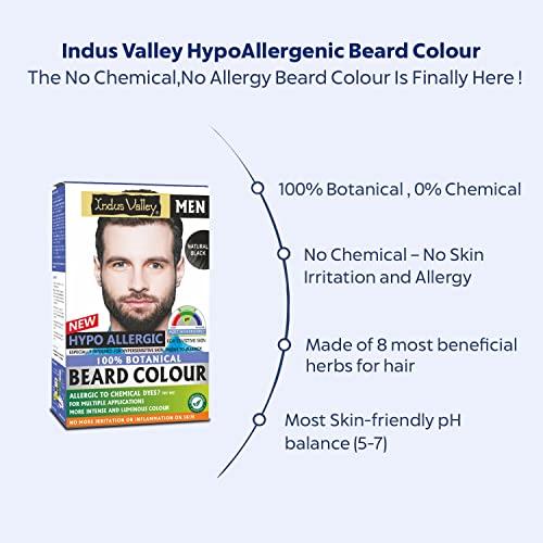 Indus Valley 100% botanical Hypo Allergic Beard Color for Men, Men's Natural Beard Hair Coloring Kit, Amonia & PPD Free Made up of 8 Organic Ingredients, Vegan Free (100g+ 15ml)(Black) - Image 4