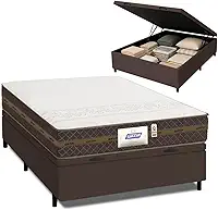 Cama Box Baú Casal Colchão Molas Flora Marrom/Branco 138x188x63cm