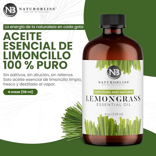 Image of NaturoBliss 100% Pure Lemongrass Essential Oil Therapeutic Grade Premium Quality (4 fl. oz) with Glass Dropper, Perfect for Aromatherapy