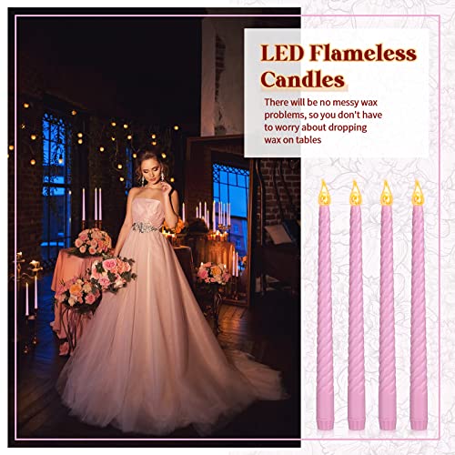 Image of CHENGU 12 Pcs LED Taper Candles Flameless Battery Dripless Dinner Candles for Thanksgiving Day, Weddings, Church, Hanukkah, Christmas, Autumn, New Year Celebration(Pink,Spiral)