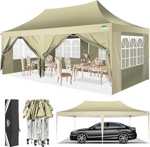 COBIZI Gazebo pieghevole 3 x 6, 3 x 6, impermeabile, stabile, resistente all'inverno, tettoie apribili istantaneamente, tenda da giardino con 6 parti laterali, per feste, giardino, festival, grigio