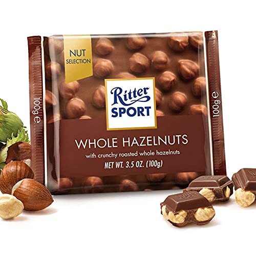 Image of Ritter Sport Whole Hazelnut Milk Chocolate 100g (Pack of 3) Ritter Sport Chocolates Nut Selection, product of Germany, milk chocolate with whole hazelnuts | Nutritious and Nutty Crunch