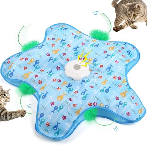 Interactive Cat Toys Rechargeable,Durable Hide and Seek Cat Toys with Moving Concealed Feathers, Automatic Cat Kitten Toy for Indoor Bored Adult Cats