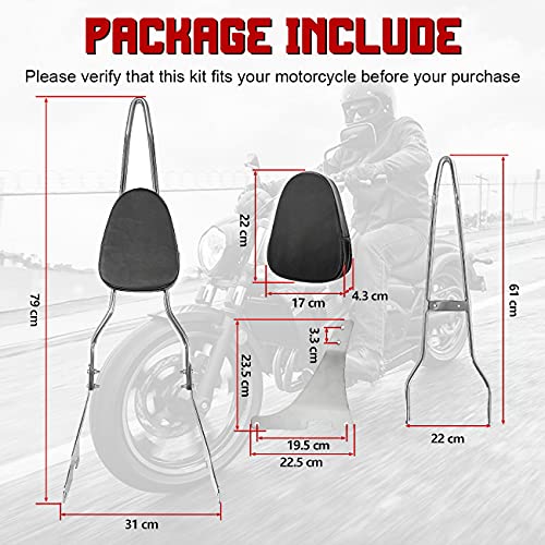 Innoglow Sissy Bar With Backrest Motorcycle Pu Backrest Passenger Pad Driver Rider Sissy Bar Backrest Mount Seat Pad Fits For Harley Sportster Xl883 Xl1200 2004-Up (Chrome) #TOP1