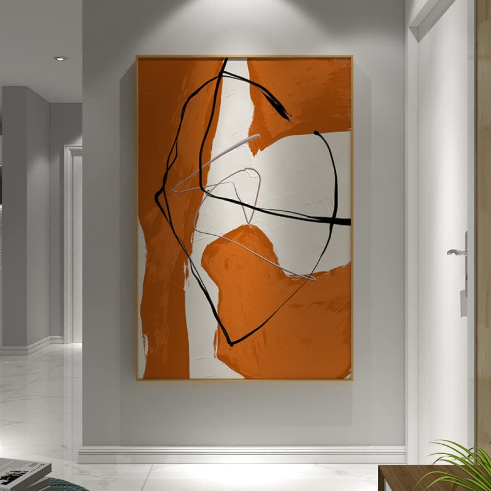 Peinture À Lhuile Sur Toile Peinte À La Main,Art Minimaliste Abstrait Moderne Peinture Acrylique 100% Peint À La Main Orange Œuvre D’Art Blanc Extra Large Art Mural Sans Cadre Peintures Cool Dé