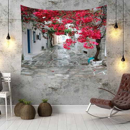 Tapisserie murale nordique route et fleurs 150x150cm pour salon - 3