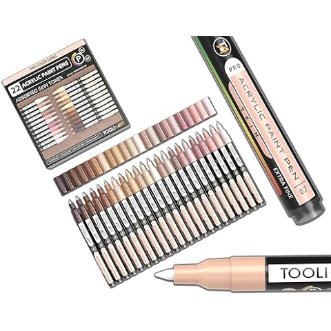 Acrylic Paint Pens 22 Assorted Pro Color Series Markers Set 0.7mm Extra Fine Tip for Rock Painting, Glass, Mugs, Wood, Metal, Canvas, DIY Projects, Non Toxic, Waterbased, Quick Drying (Skin) Cover