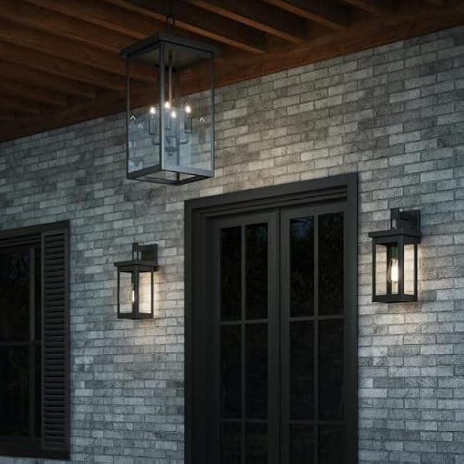 ML Lighting | Barkeley Collection | 42601-PBK | 16 Modern One Bulb Outdoor Steel Small Wall Sconce | Anti-Rust Powder Coat Black with Clear Glass Shade | Exterior Ambient Light for Safety